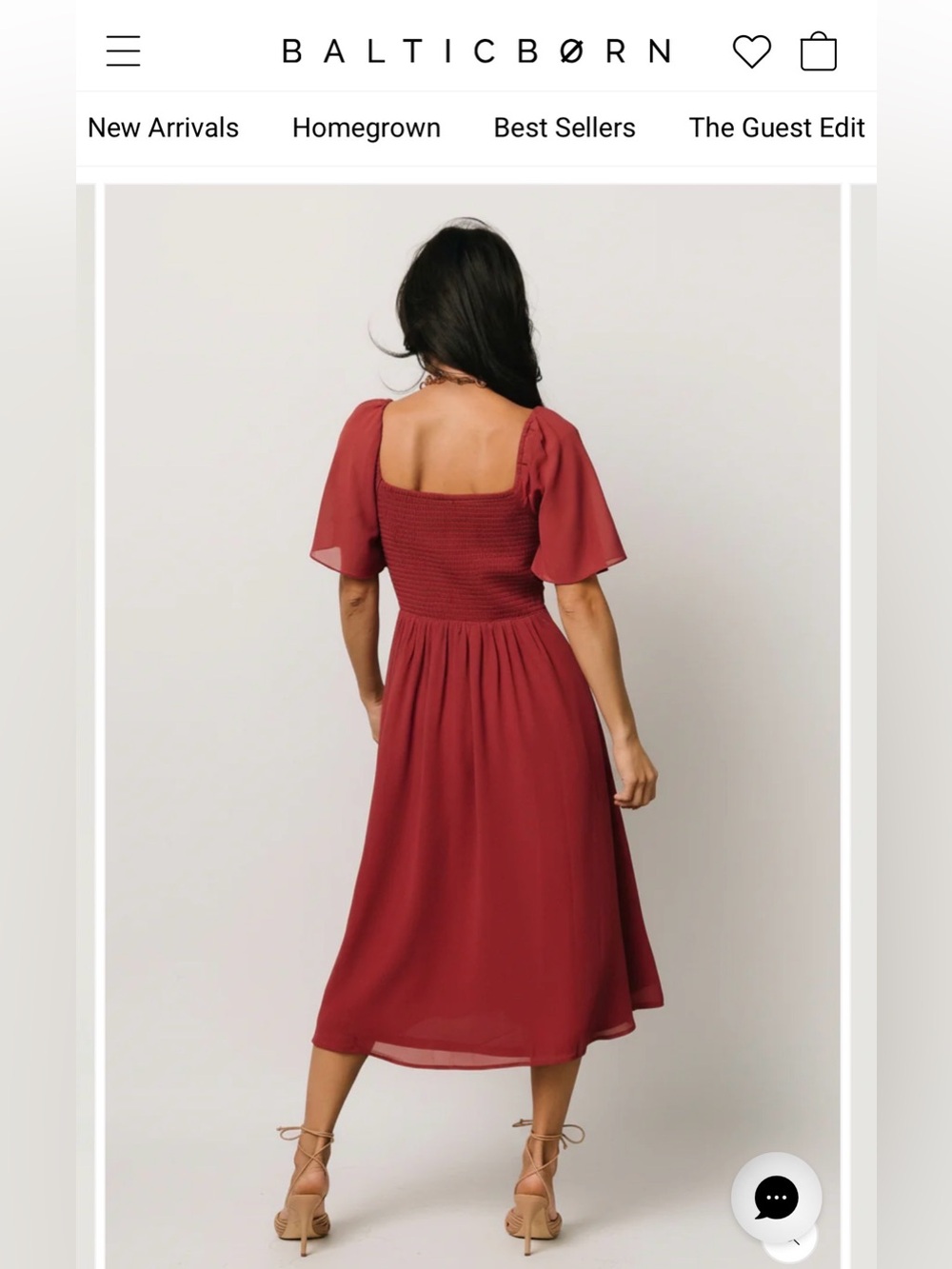 Baltic Born Colette Sweetheart Smocked Chiffon A-Line Midi Dress Terracotta S - Picture 3 of 9